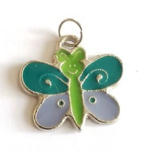Butterfly pendant charm teal green lavender purple silver tone insect bug moth